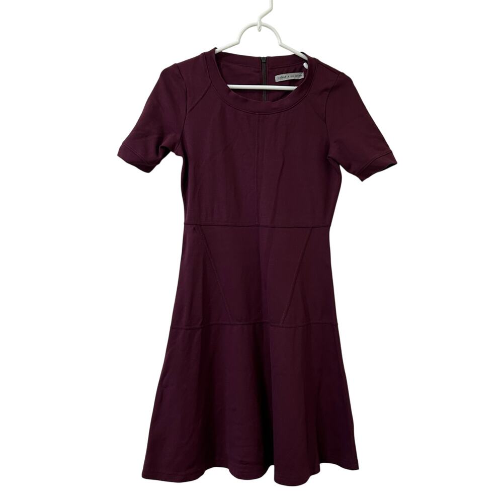Athleta Womens Sz XXS Maroon En Route Scuba Short Sleeve Dress Pickleball